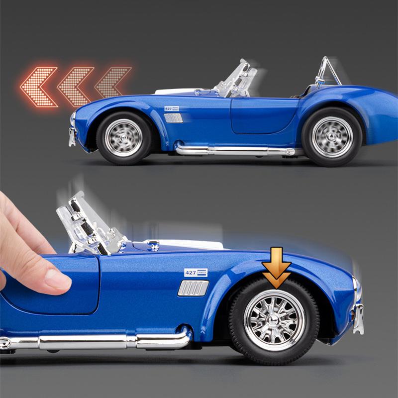 1/22 Ford Shelby Cobra 427 S/C Родстер Сплав Модель Спортивного Автомобиля Литые Металлические Классические Ретро Автомобили Модель Транспортных Средств Звук Свет Детские Подарки
