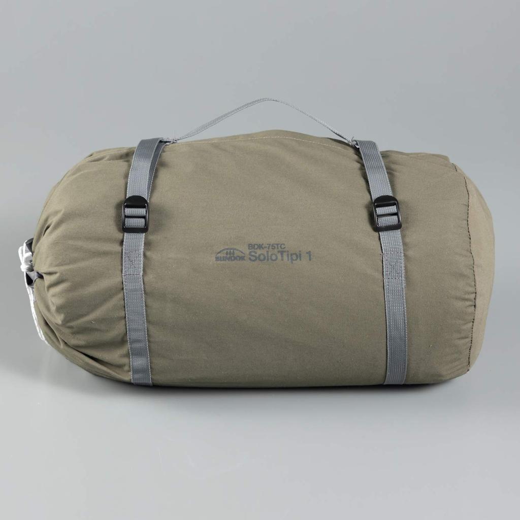 BUNDOK Палатка Solo Teepee 1 TC 1 цвета хаки, одностоечная, из смесового хлопка, с полной закрывающейся юбкой, тип BDK-75TC [На одного человека] Сворачиваемая