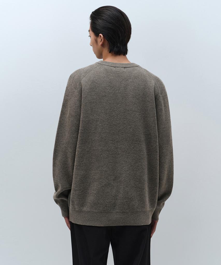 Musinsa Standard [Victoria Wool] Минималистичный кардиган с круглым вырезом в рубчик [Тауп]