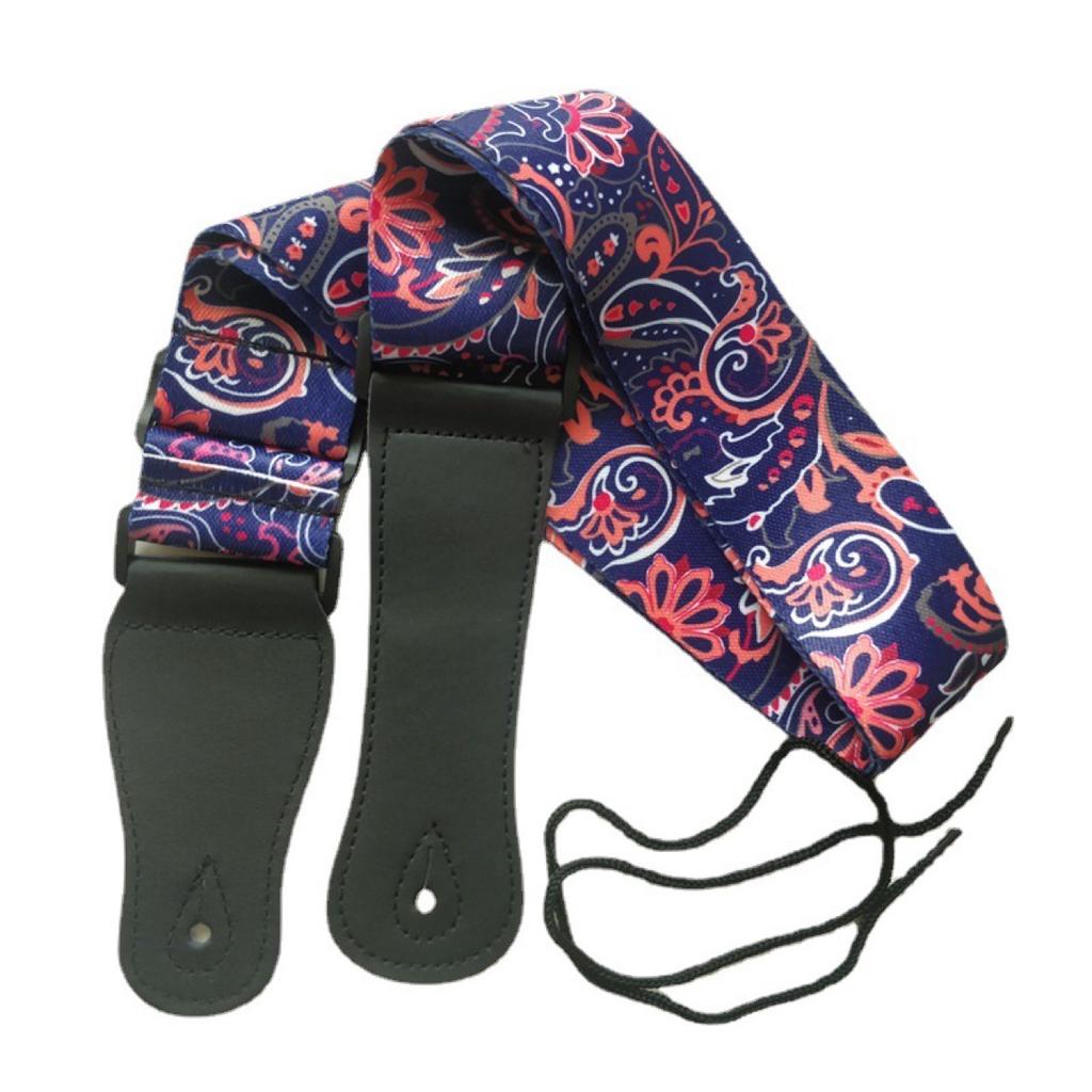 Регулируемый кожаный и тканевый гитарный ремень в этническом стиле с различными узорами для акустических и бас-гитар