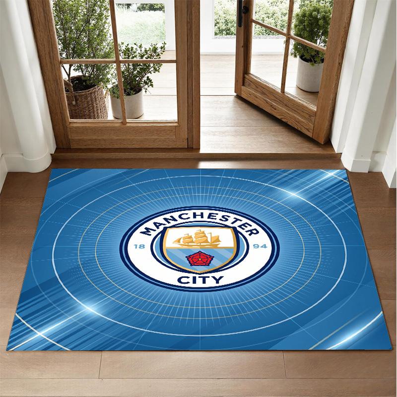 Manchester City Design Crystal Velvet Rug Soft Decorative Mat for Bedroom Entrance