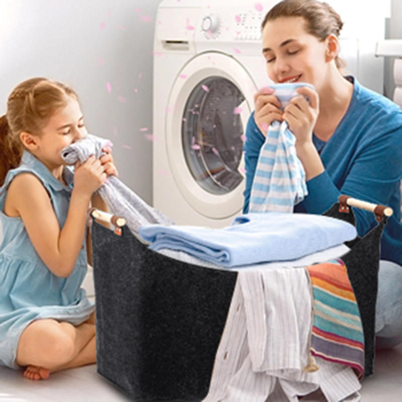 Felt Basket Firewood Box with Wooden Handles Foldable Firewood Basket Storage Basket for Firewood Wood Newspapers Clothes