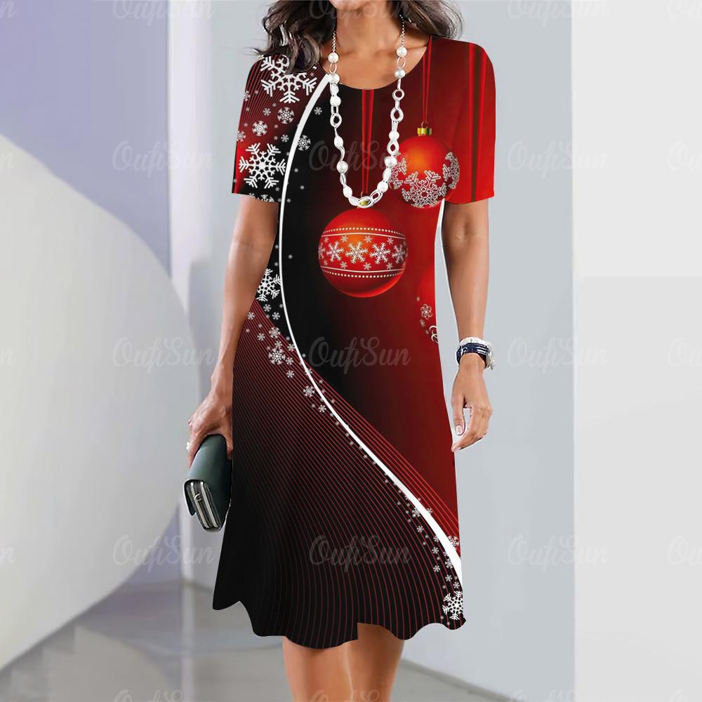 Nuevos Vestidos de Mujer Vestidos Vintage Navidad Starlight Impreso Повседневное Manga Corta 2023 Moda Mujeres Плюс Размер Ropa Y2K