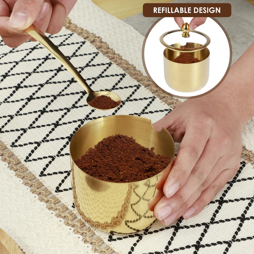 Набор из 1/2 шт. мисок для сахара из нержавеющей стали со стеклянной крышкой и ложкой, нержавеющая коробка для приправ, круглые емкости для приправ, полированный блестящий сахар