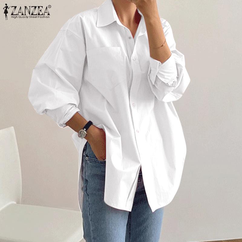 ZANZEA Женские повседневные блузки с отложным воротником и длинными рукавами