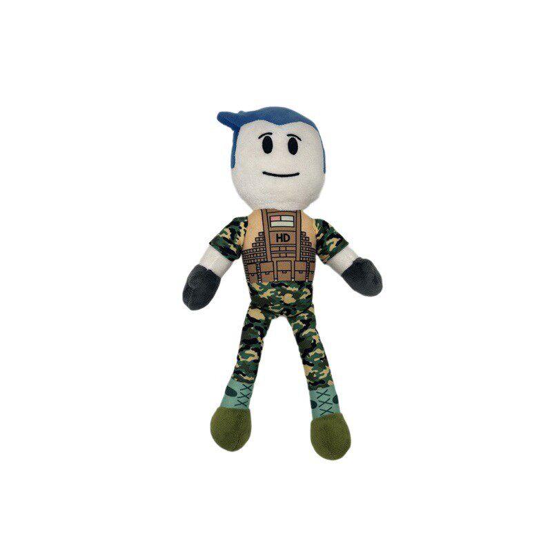 Blue Hair Camouflage Game Character Plush Toy Stuffed Figure Kids Birthday Gift Bedroom Decor