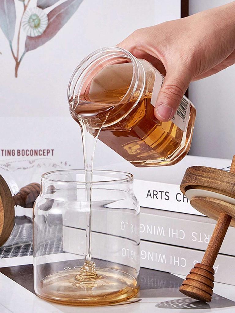 1/2/3 шт. Стеклянная банка для меда, горшочек для меда, герметичный усовершенствованный стеклянный герметичный резервуар, палочка для смешивания с деревянной крышкой, прозрачная бутылка для меда