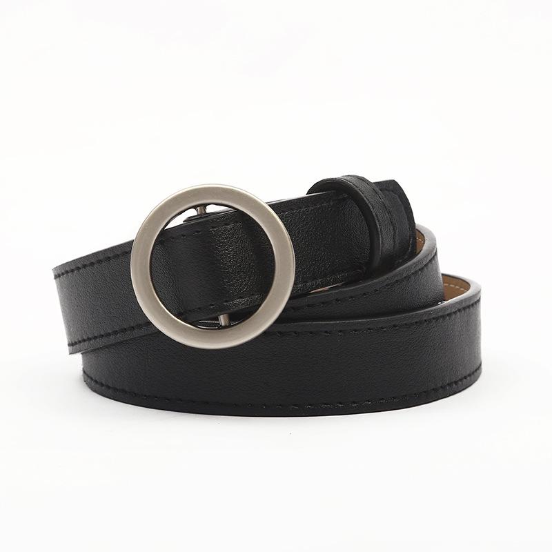 New Women's Fashion Trend Round Buckle Non-hole Student Jeans Casual Belt Simple Versatile Thin Belt