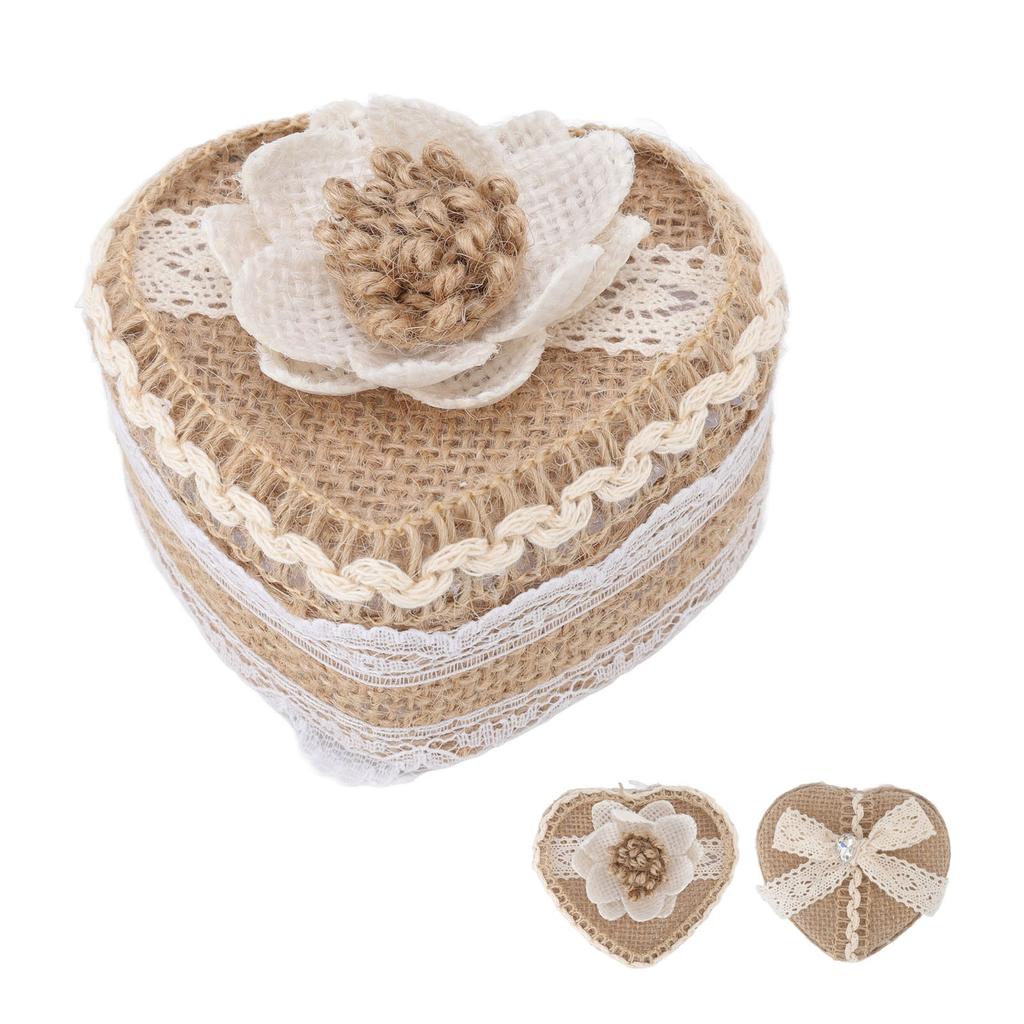 Кольцо в форме сердца Подарочная коробка Льняная отделка Вязаное милое украшение для ювелирных изделий Брошь Серьги