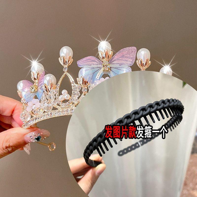 Детский головной убор в виде короны для маленькой принцессы, повязка на голову на день рождения для девочек, аксессуары для волос с кристаллами, подарок на день рождения