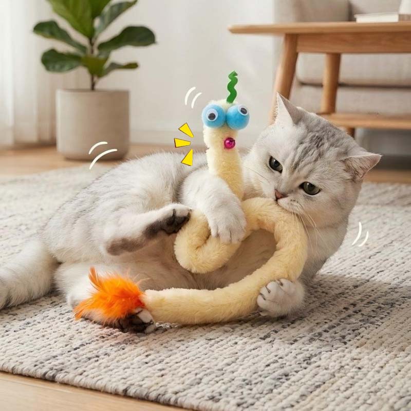 Игрушка для кошек жевательная Плюшевая имитация змеи Пищащая погремушка Палочка-дразнилка Игрушка для котят Устойчивая к зубам Точилка для зубов Игрушка для кошек