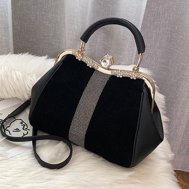 Сумка женская сумка для ужина сумка через плечо с бриллиантовым мехом сумка портативная сумка через плечо сумка с зажимом черная сумка большой вместимости