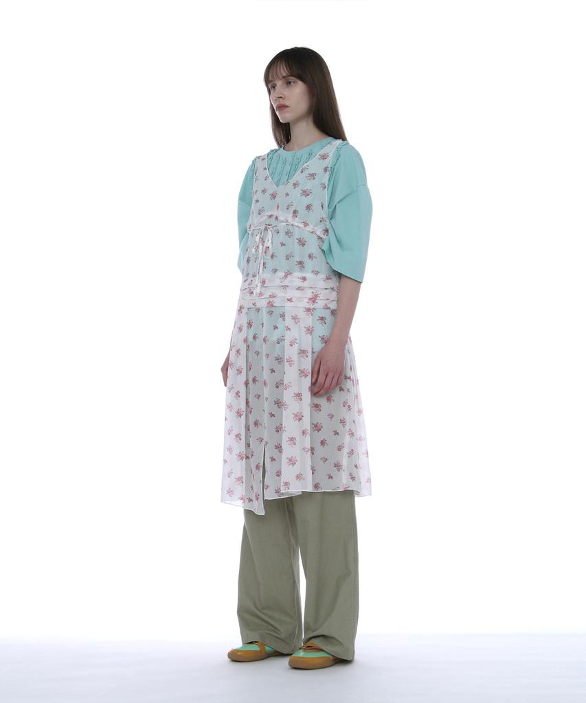 Partimento Woman Floral Pleated Sheer Midi Dress_White