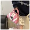 Women's Faux Leather Color Block Stripe Shoulder Bag Summer New Semi Circle Clutch Handbag Trendy Bowler Purse