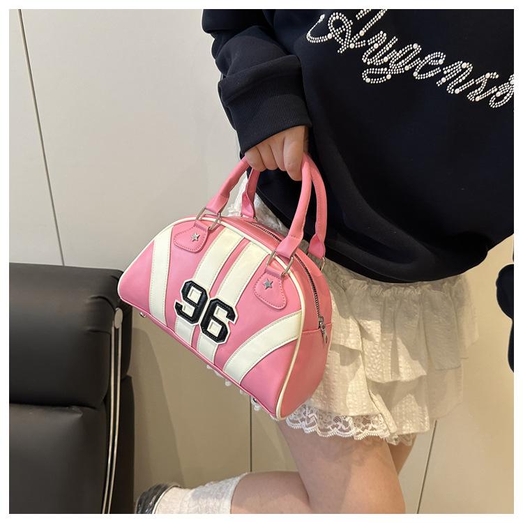 Women's Faux Leather Color Block Stripe Shoulder Bag Summer New Semi Circle Clutch Handbag Trendy Bowler Purse
