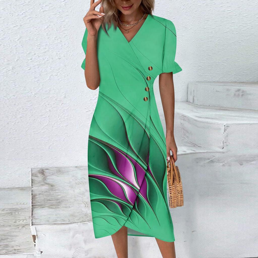 Пляжные платья для женщин, весна-лето, элегантное платье с запахом и V-образным вырезом в стиле бохо, струящееся гавайское платье макси с рюшами