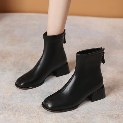 Мода Осень Зима Женские Элегантные Сапоги Молния Сзади 2024 Горячая Распродажа Новые Однотонные На шнуровке Пряжка Модные Женские Туфли Ботильоны Женские