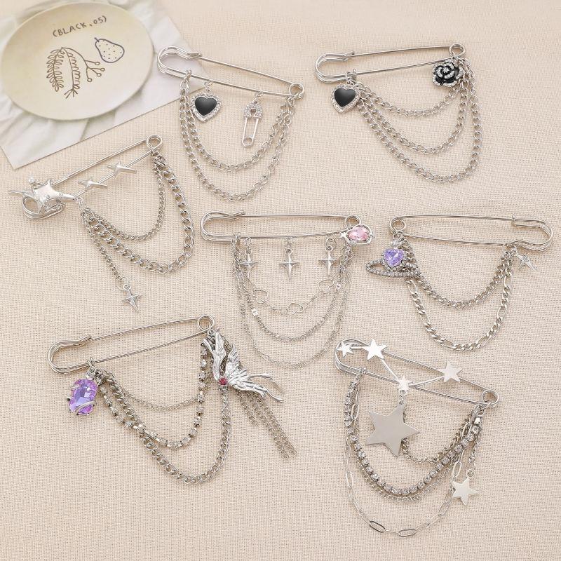 Панк Брошь с кисточкой Любовь Бабочка Цепь Скрепка Многоэлементная Ретро Цепь для брюк Крутые Хип-хоп Готические Броши Аксессуары