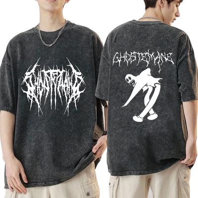 Футболка Ghostemane с двухсторонним принтом и потертостями для мужчин и женщин, модные футболки в стиле «металл-рок», винтажная, состаренная, уличная одежда