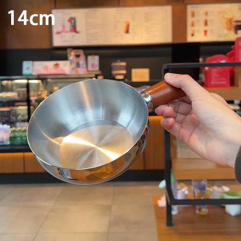 17Cm/14Cm Stainless Steel Cooking Pans With Wooden Handle & Glass Lid - Multi-Purpose Small Pots For Noodles And Eggs