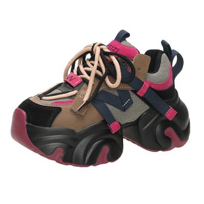 Модные женские кроссовки Натуральная кожа Кроссовки на платформе Женская повседневная обувь Массивные кроссовки Увеличение на 7,5 см Дизайнерская толстая подошва Обувь для папы