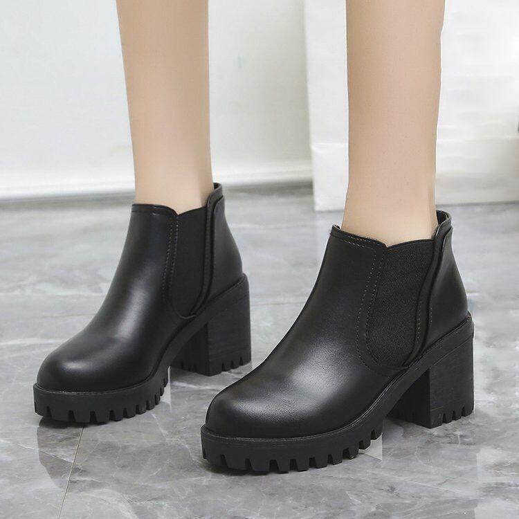 Модные универсальные и удобные ботинки Мартин женские 2025 осень и зима новая британская толстая подошва высокий каблук тонкий толстый каблук женские ботинки