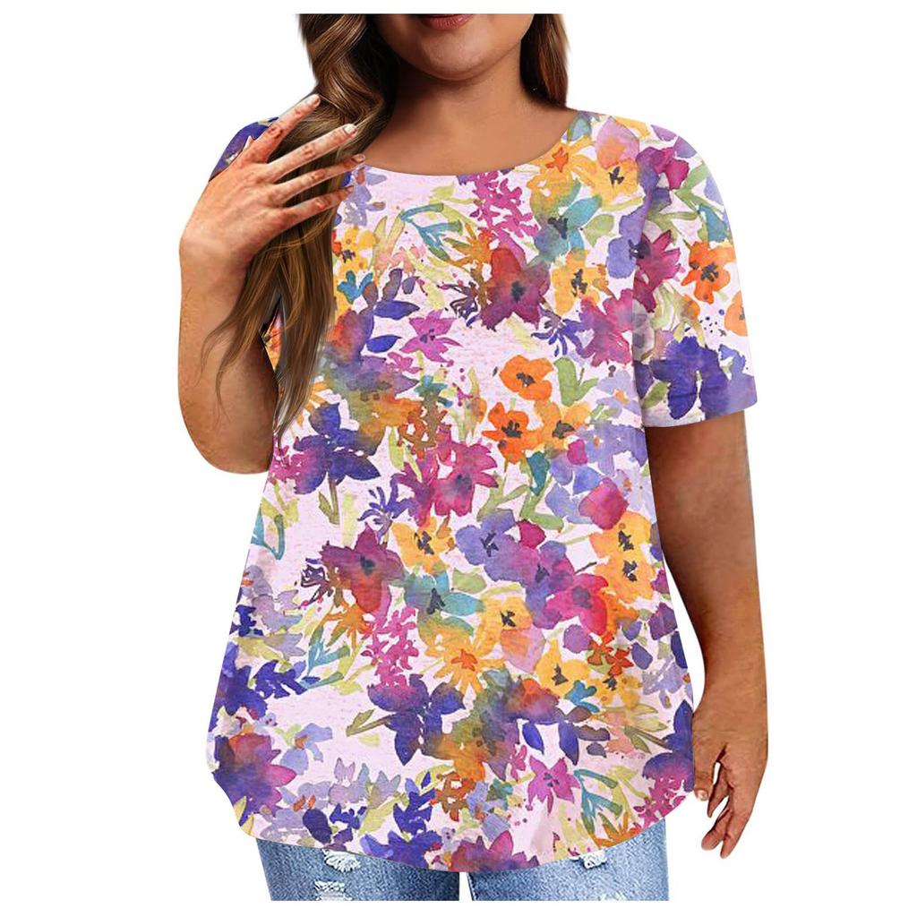 Женская рубашка с коротким рукавом, круглый вырез, футболка больших размеров, повседневные топы с принтом