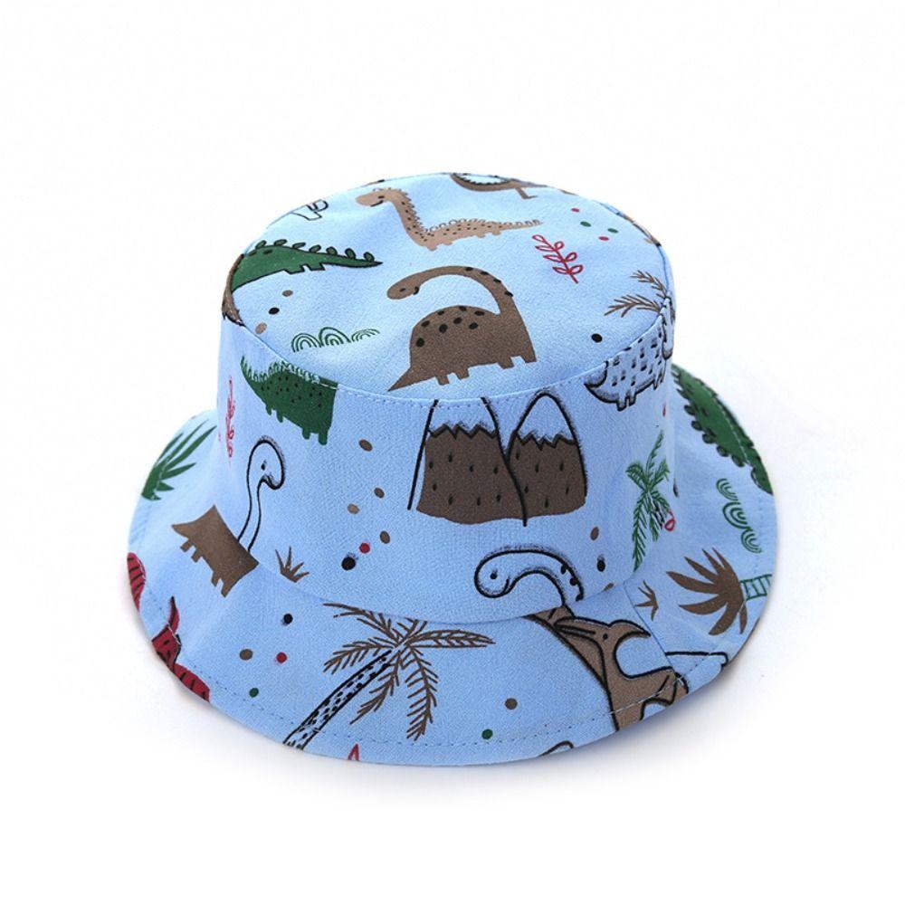 Cartoon Dinosaur Print Baby Bucket Caps Scalp Protection Beach Hat Baby Girls