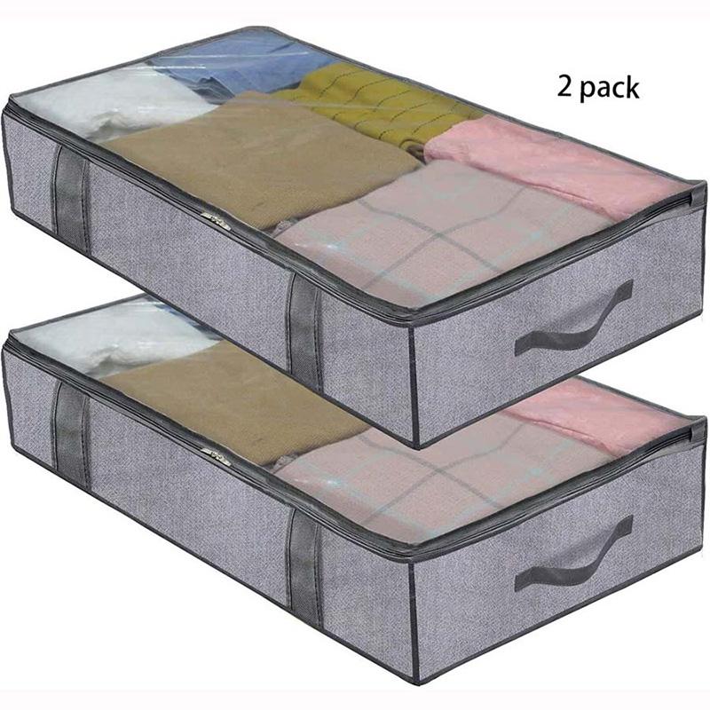 Under the bed quilt storage bag with cover can be folded, can be used for bedding clothes toys with 4 reinforced handle