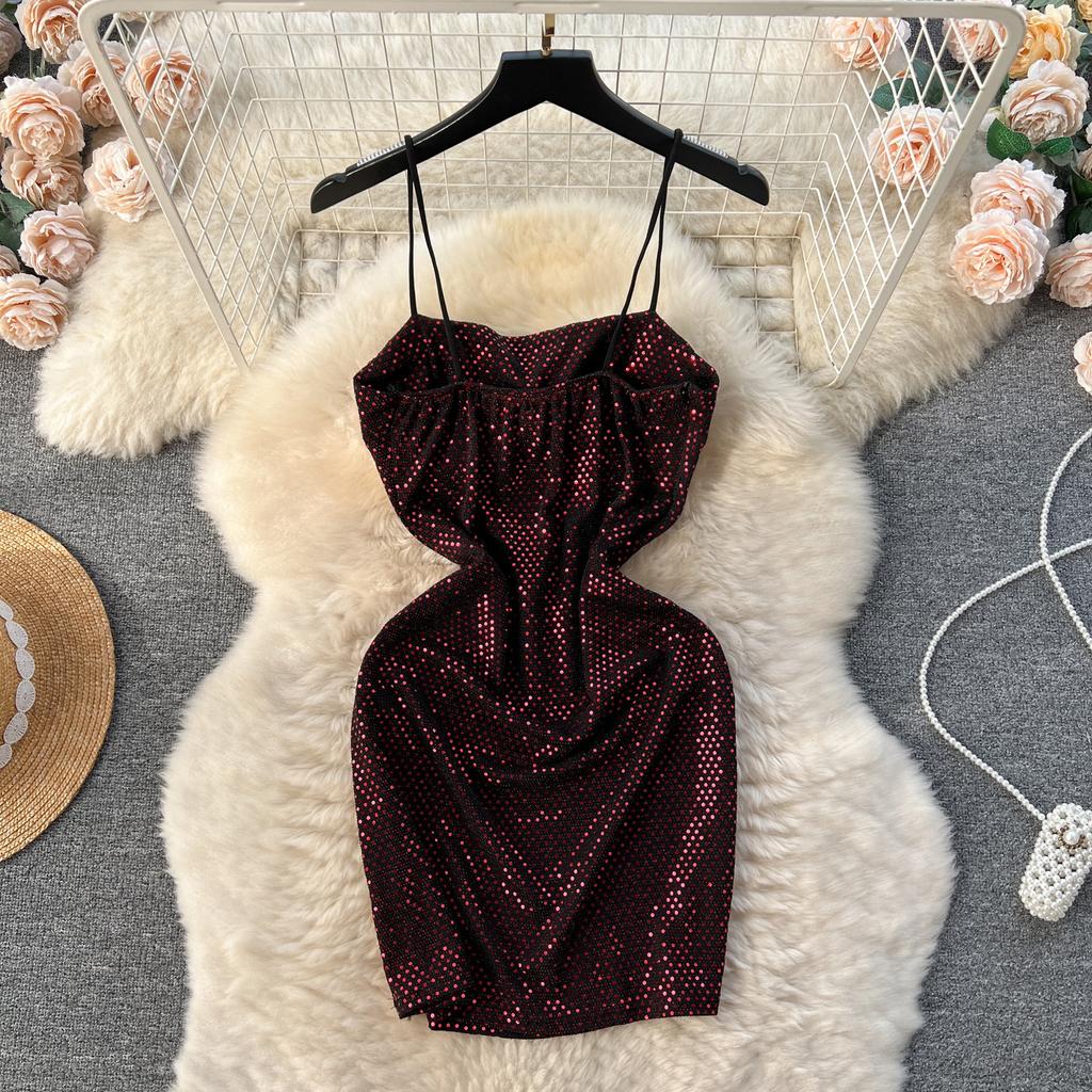 Dress for Women Spaghetti Strap Shinning Exposed Shoulders Falda Sexy Mujer Solid Color Wrapped Vestidos Summer Dropshipping