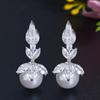 CMM Top Quality Bling Marquise Cut Cubic Zirconia Stone Big Wedding Party Artificial Pearl Drop Earrings Jewelry for Women