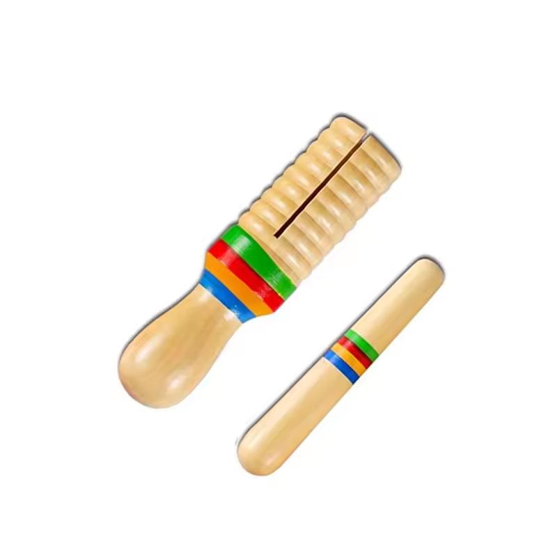 Wooden Kids Rhythm Musical Instrument Set Safe Natural Wood Toys with Flute Castanet Maracas for Family Game Time