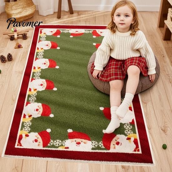Indoor Holiday Decoration Christmas Bedroom Rug, Soft Imitation Cashmere Area Non-Slip Washable Festive Cozy Bedside Floor Covering Rug for Entryway,