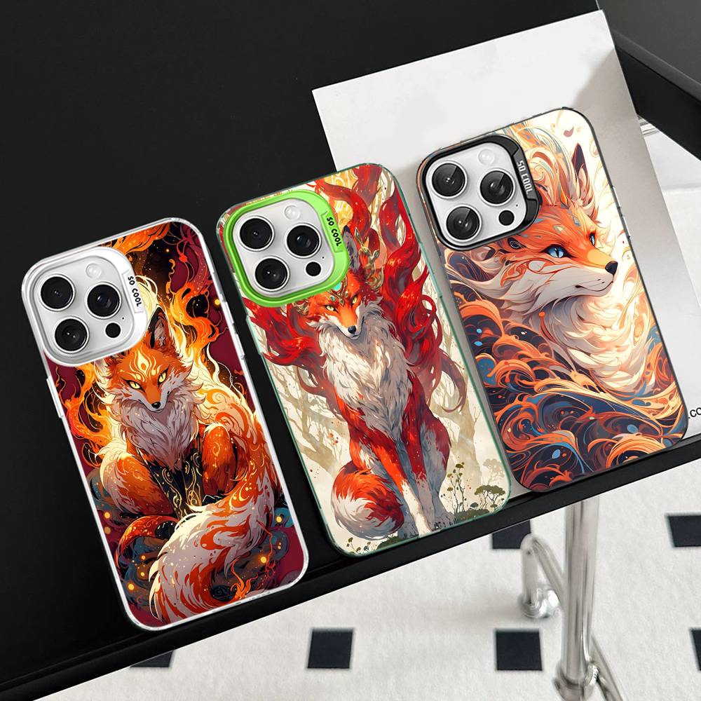 Мультяшный Животный Лис Чехол для Телефона Для IPhone 17 16 15 14 11 12 13 Pro Max Pro Plus Цветной Серебристый Чехол