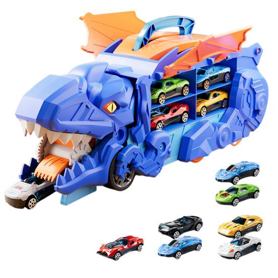 1 Set Kids Dinosaur Carrier Truck Toy with 12 Alloy Die-Cast Cars