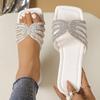 Large Size Cool Slippers for Women In Summer 2025, New Square Headed Rhinestone Flat Bottomed One Foot Sandal Slippers