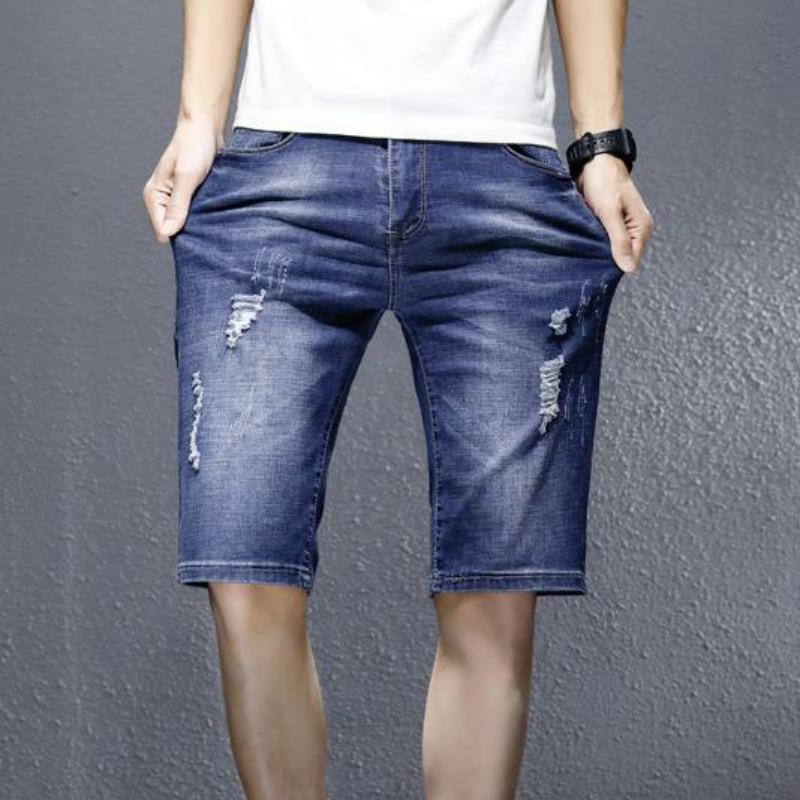 Hole Five-point Pants Plus Size Jeans Spring Summer Men's Mid-waist Loose Shorts