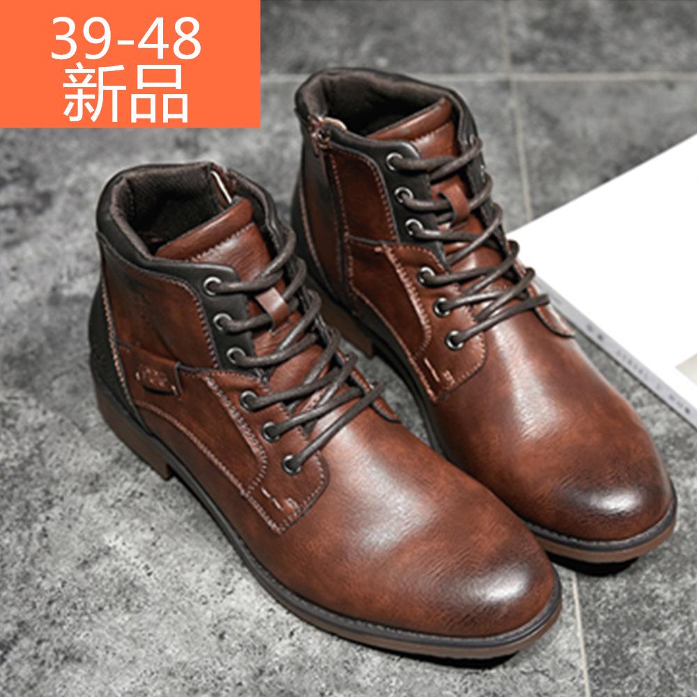 Fashion Retro Ankle Leather Men Boots High-Top Side Zipper Tooling Black Brown Boots Outdoor Desert Boots Fashion Men Shoes785