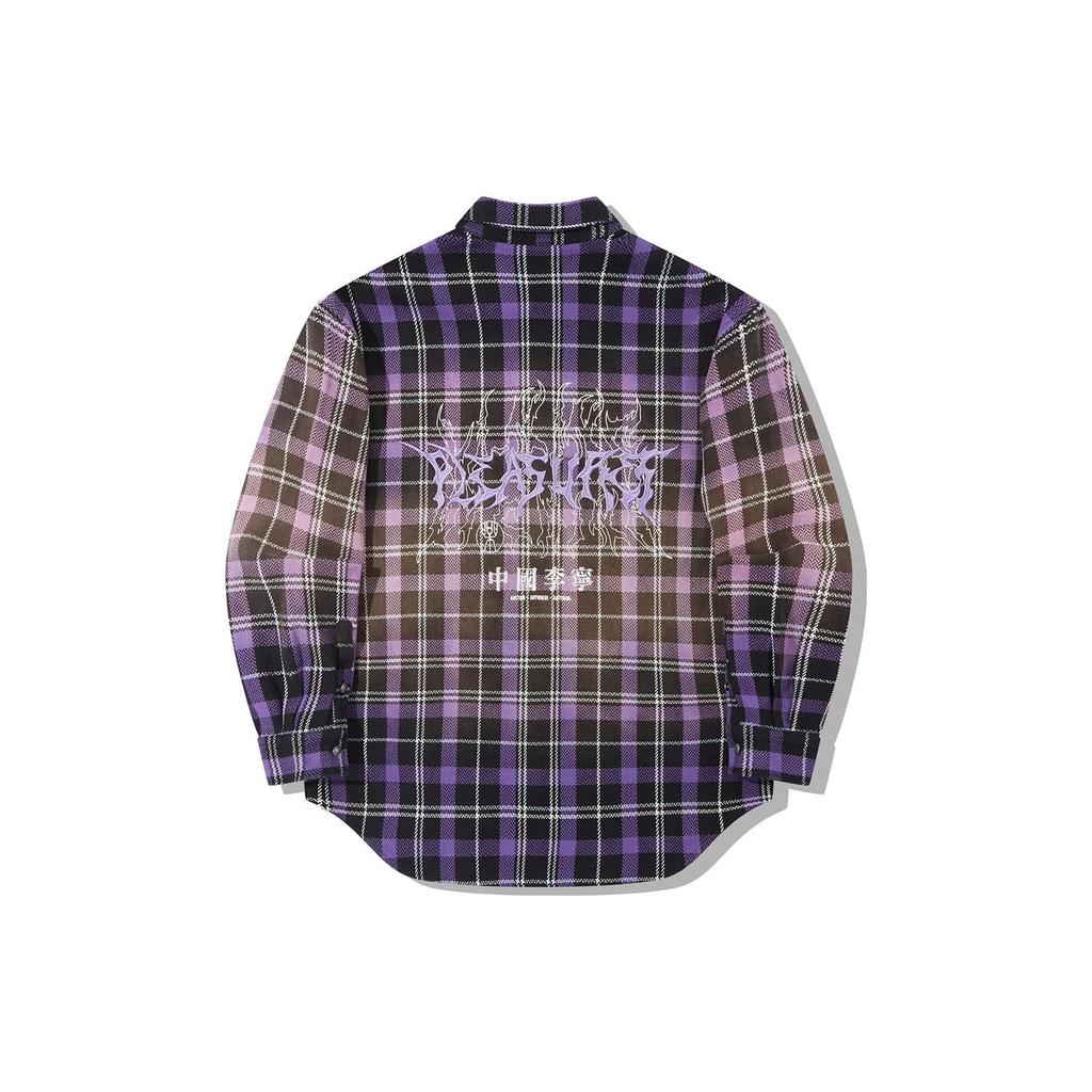 Li-Ning Градиентная клетчатая однобортная рубашка с длинным рукавом Мужские рубашки ASHT523-1