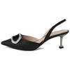 Charles & Keith Тканевые Сандалии на Высоком Каблуке с Пряжкой и Острым Носком, Элегантные, 6.3см, Женские, Черные SL1-60280418