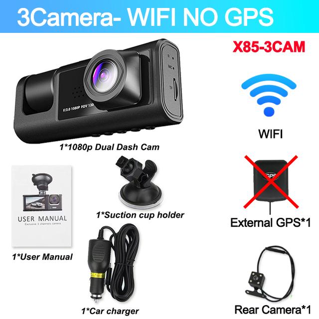 3-канальный 1080P видеорегистратор для WIFI GPS автомобильный видеорегистратор автомобильный видеорегистратор передняя и задняя камера ночного видения автомобильный аксессуар