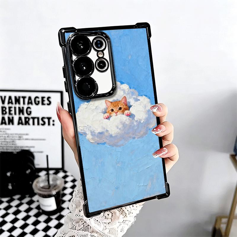 Кот Милый Котенок Мультяшный Покрытие Чехол для Телефона Для Samsung Galaxy S24 S25 FE S26 Edge S23 Ultra S22 S21 Plus S20 Противоударный Подушка Безопасности C