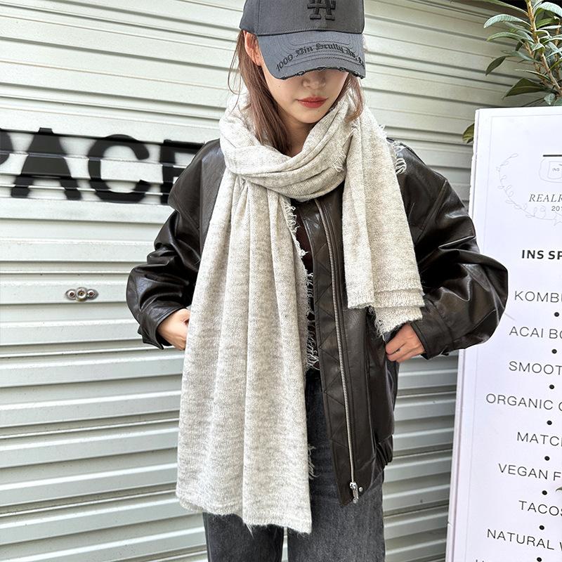 Autumn and Winter New Simple Warm Wool Scarf Shawl Men and Women Versatile Solid Color Wool Mohair Scarf