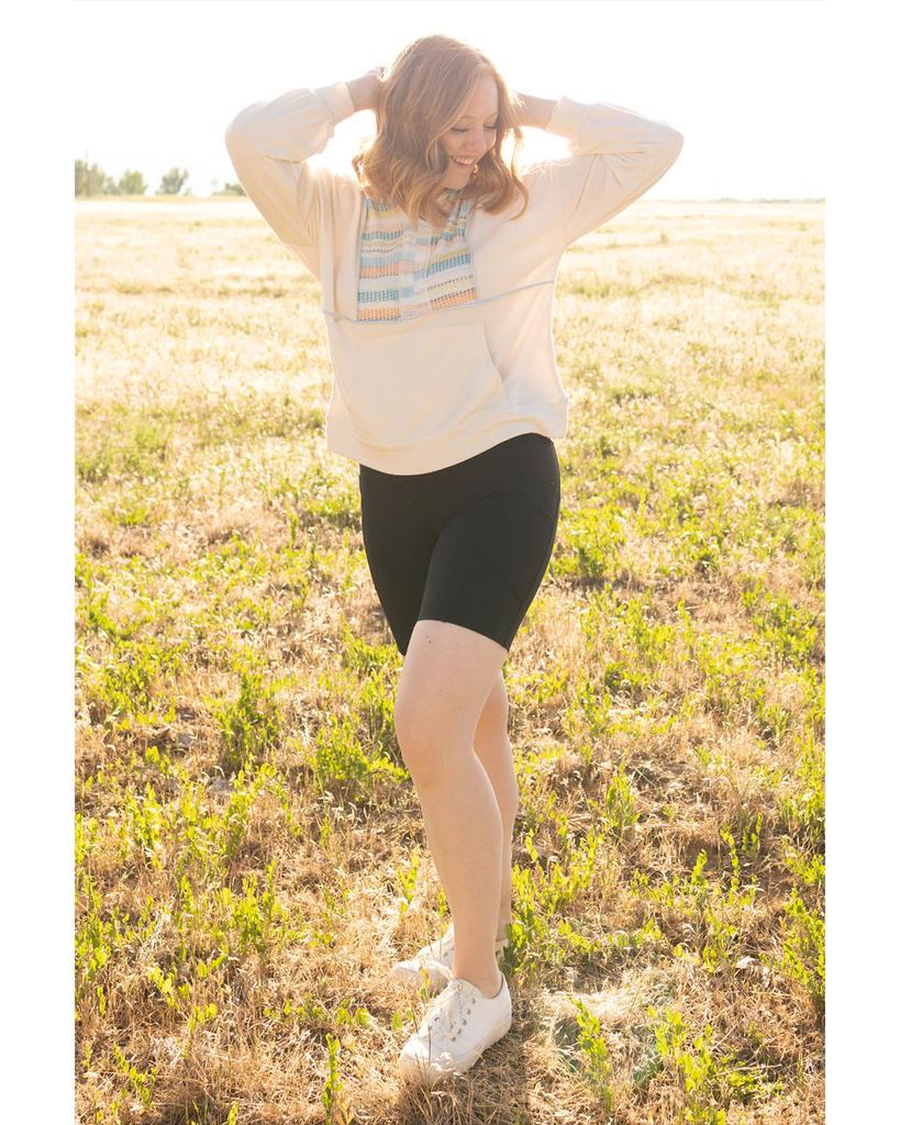 Azura Exchange Khaki Geometric Print Splicing Plus Size Hoodie