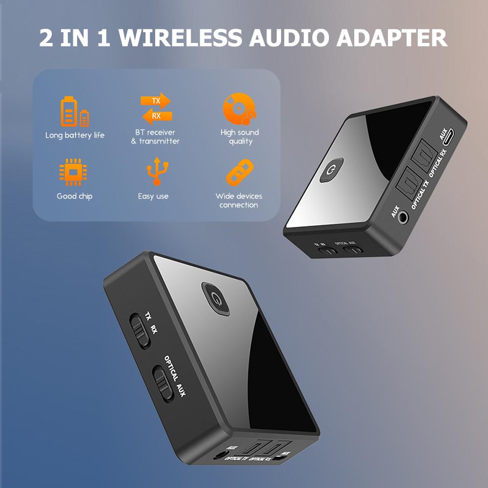 BT 5.0 Transmitter Receiver 2 In 1 Wireless Audio Adapter (3.5mm RCA Optical AUX) with LED