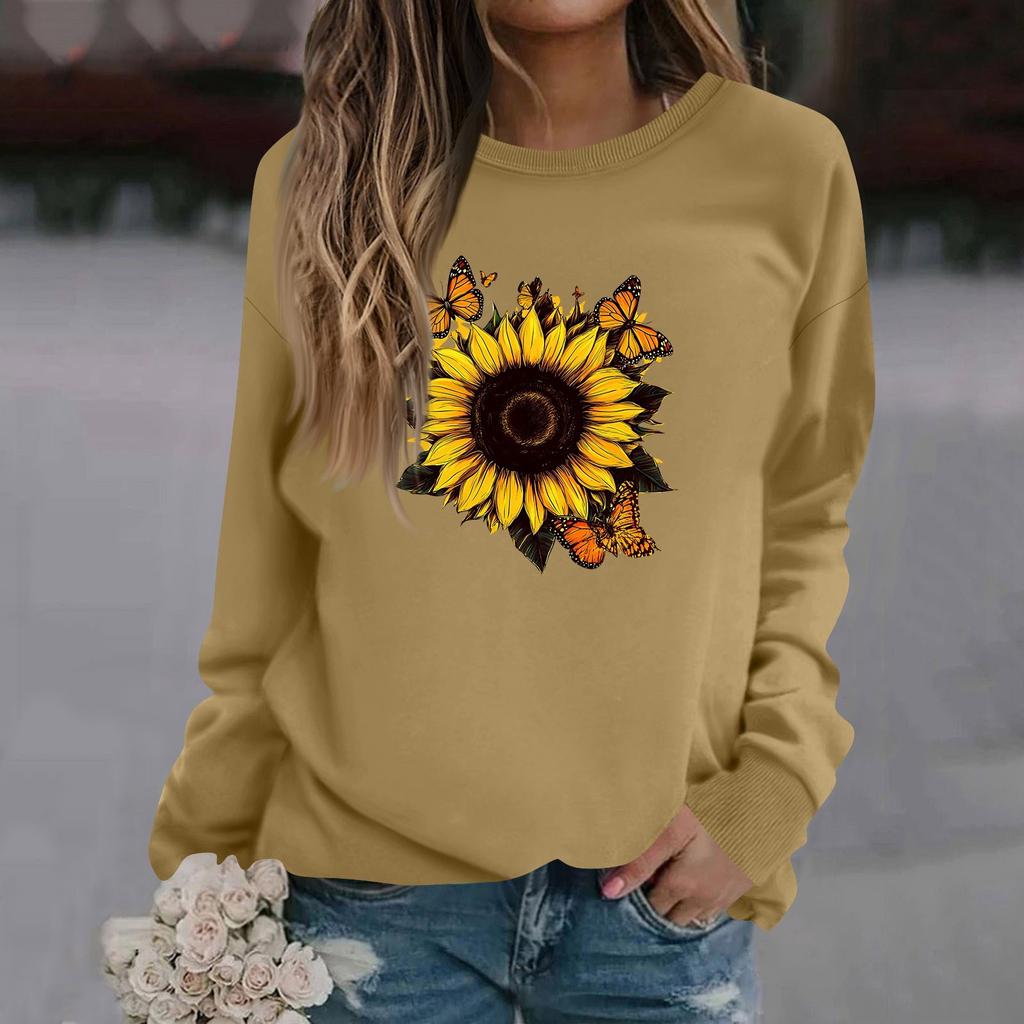 Женская модная повседневная толстовка с длинным рукавом и круглым вырезом с принтом