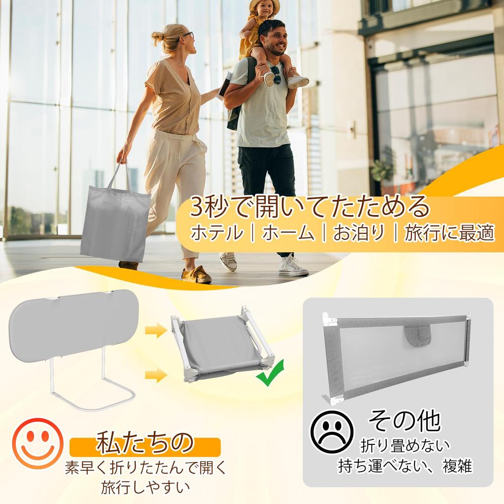 Herarimi Bed Guard 120cm Baby Folding Bed Guard Bed Fence Height 45cm Height Adjustable Load Capacity 50kg Fall Prevention Children Removable Washable