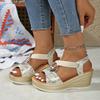 Women's Wide Width Peep-Toe Sandals, Metal Buckle Platform Wedge Heels, Roman Style Summer Shoes for Women
