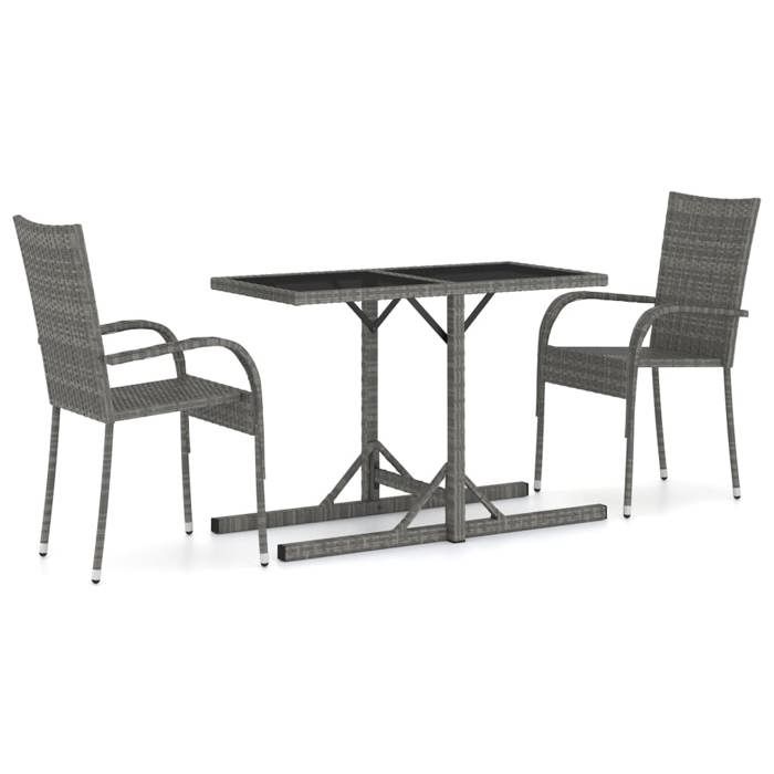 Ensemble de salle à manger de jardin 3 pcs Gris - vidaXL - Table anthracite - Chaise gris