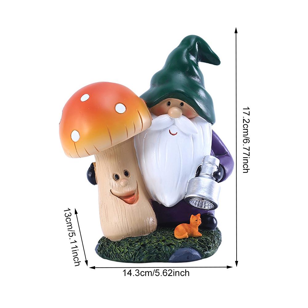 Статуэтка грибного гнома на солнечной батарее, забавное украшение из смолы в виде гнома, креативная светящаяся статуэтка грибного гнома, украшение для двора